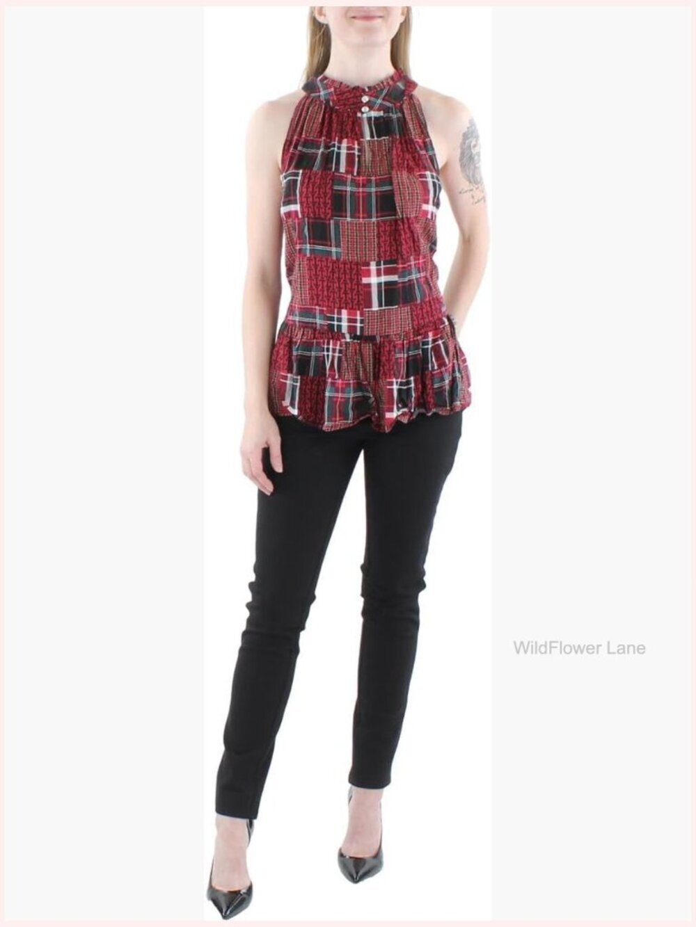 Roll Tab Top Blouse Long Sleeve Button Front Solid Lightweight Polyester